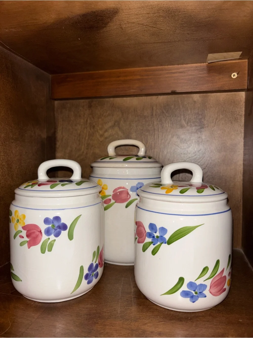 Ceramic Floral Canister Set - White with Multicolor Flowers